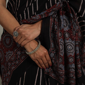 Black - Mul Cotton Block Print Ajrakh Saree 09