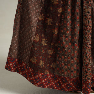 Brown - Ajrakh Block Printed 24 Kali Patchwork Cotton Long Skirt 06