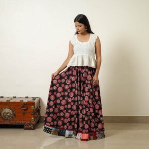Black - Hand Block Printed Cotton Long Bagru Skirt 05