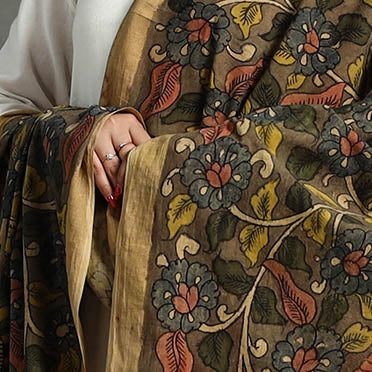 Brown - Mangalagiri Cotton Handpainted Pen Work Kalamkari Dupatta 11
