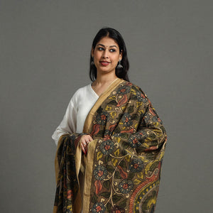 Brown - Mangalagiri Cotton Handpainted Pen Work Kalamkari Dupatta 11