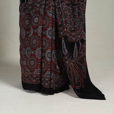Black - Mul Cotton Block Print Ajrakh Saree 09