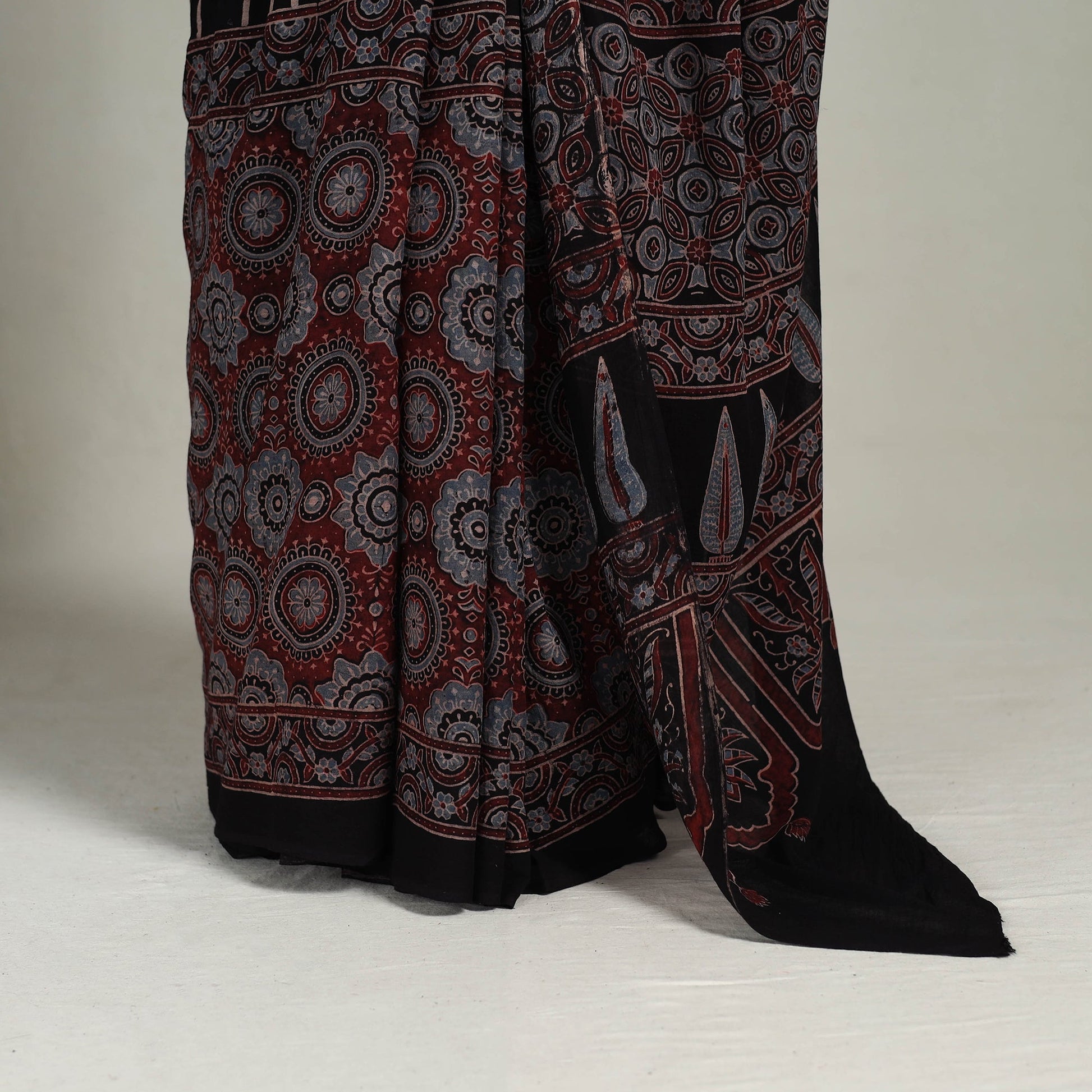 Black - Mul Cotton Block Print Ajrakh Saree 09