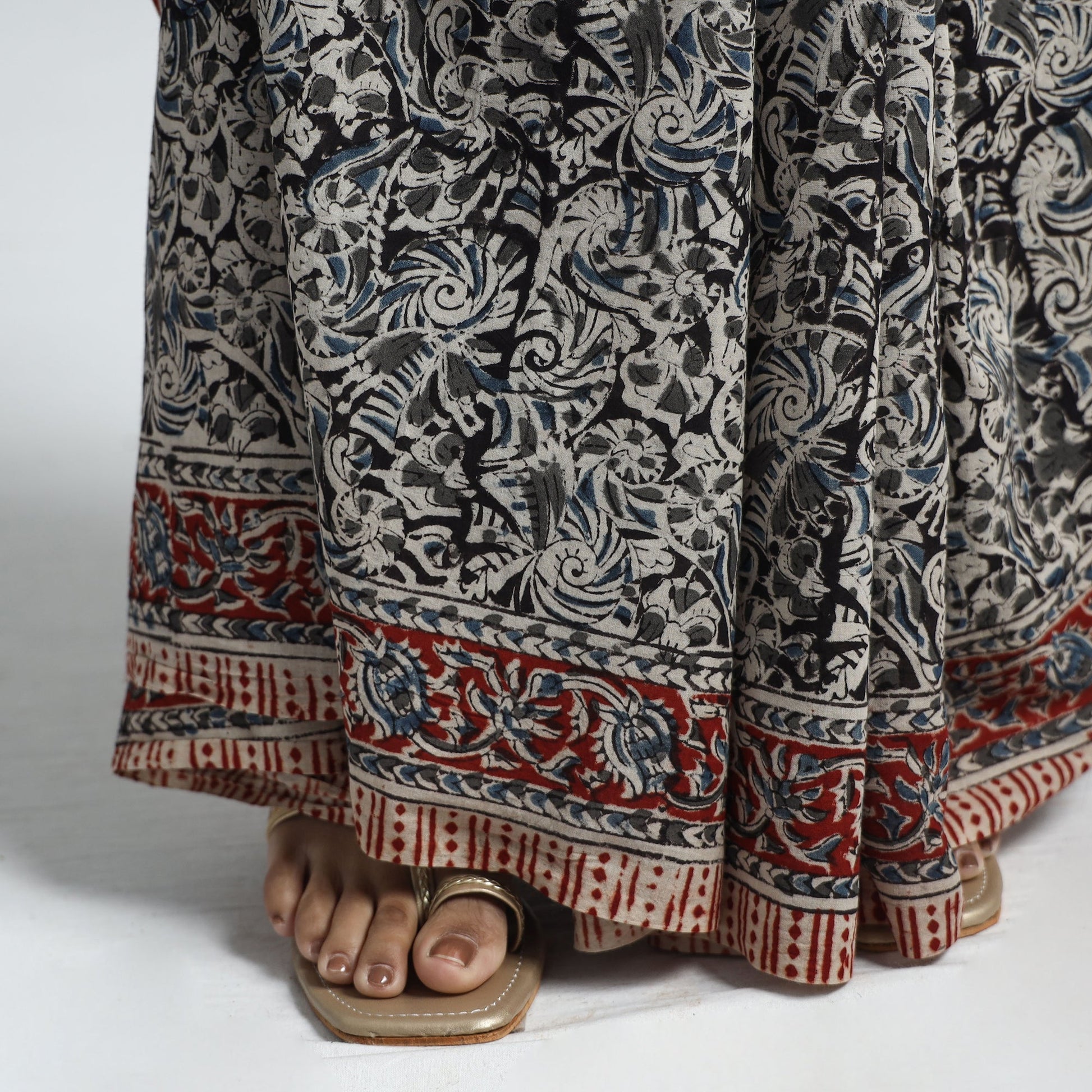 Black - Pedana Block Print Cotton Kalamkari Saree