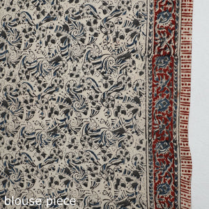 Black - Pedana Block Print Cotton Kalamkari Saree