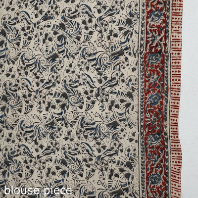 Black - Pedana Block Print Cotton Kalamkari Saree