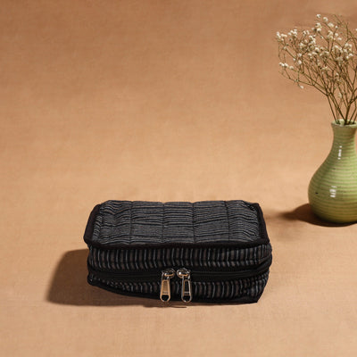 Black - Handmade 4 Pockets Cotton Jewellery Bag 04