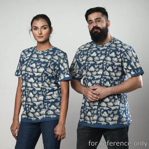 Blue - Bindaas Block Art Printed Cotton Round Neck T-shirt