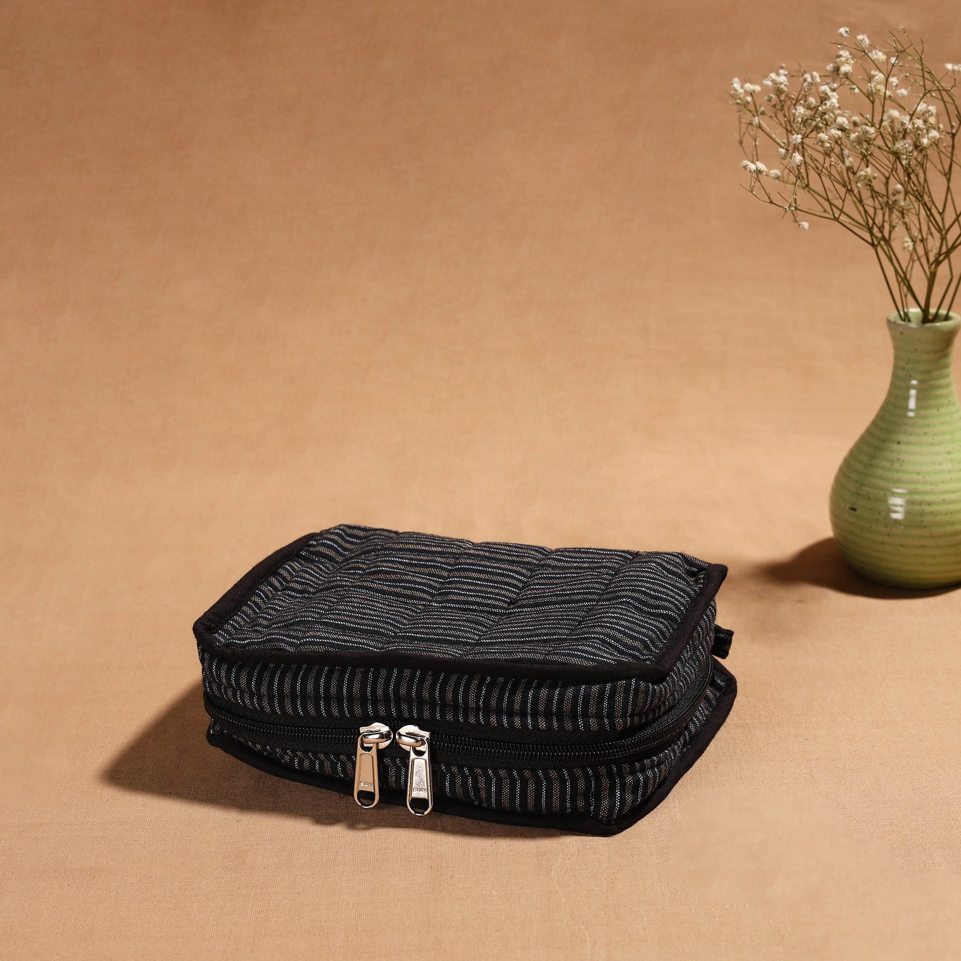 Black - Handmade 4 Pockets Cotton Jewellery Bag 04