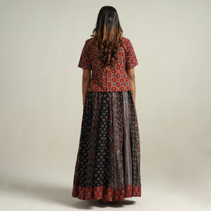 Black - Ajrakh Block Printed 24 Kali Patchwork Cotton Long Skirt 07