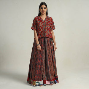 Brown - Kutch Block Printed 24 Kali Cotton Long Skirt 22