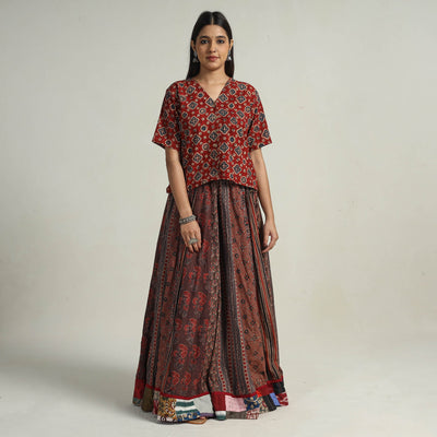 Brown - Kutch Block Printed 24 Kali Cotton Long Skirt 22
