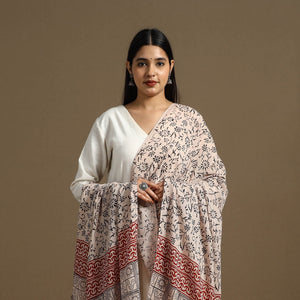 Beige - Block Print Mul Cotton Bagru Dupatta 13