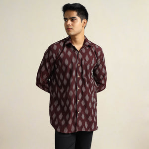 Brown - Pochampally Ikat Weave Cotton Men Full Sleeve Shirt 18