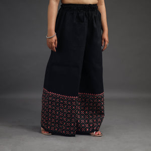 Black - Kantha Hand Embroidery Palazzo in Cotton 45