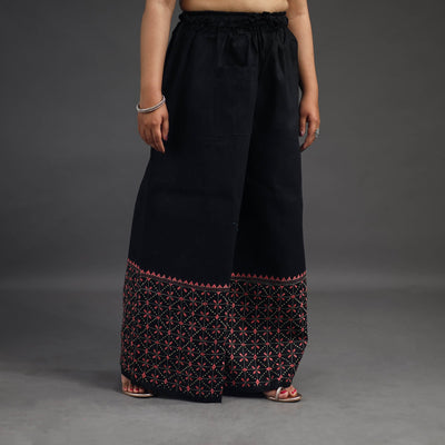 Black - Kantha Hand Embroidery Palazzo in Cotton 45