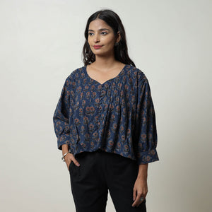 Blue - Ajrakh Block Printed Cotton Crop Top 04