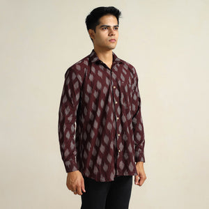 Brown - Pochampally Ikat Weave Cotton Men Full Sleeve Shirt 18