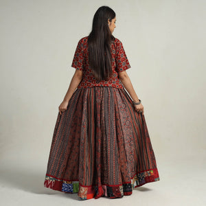 Brown - Kutch Block Printed 24 Kali Cotton Long Skirt 22