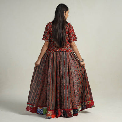 Brown - Kutch Block Printed 24 Kali Cotton Long Skirt 22
