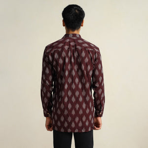 Brown - Pochampally Ikat Weave Cotton Men Full Sleeve Shirt 18