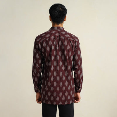 Brown - Pochampally Ikat Weave Cotton Men Full Sleeve Shirt 18