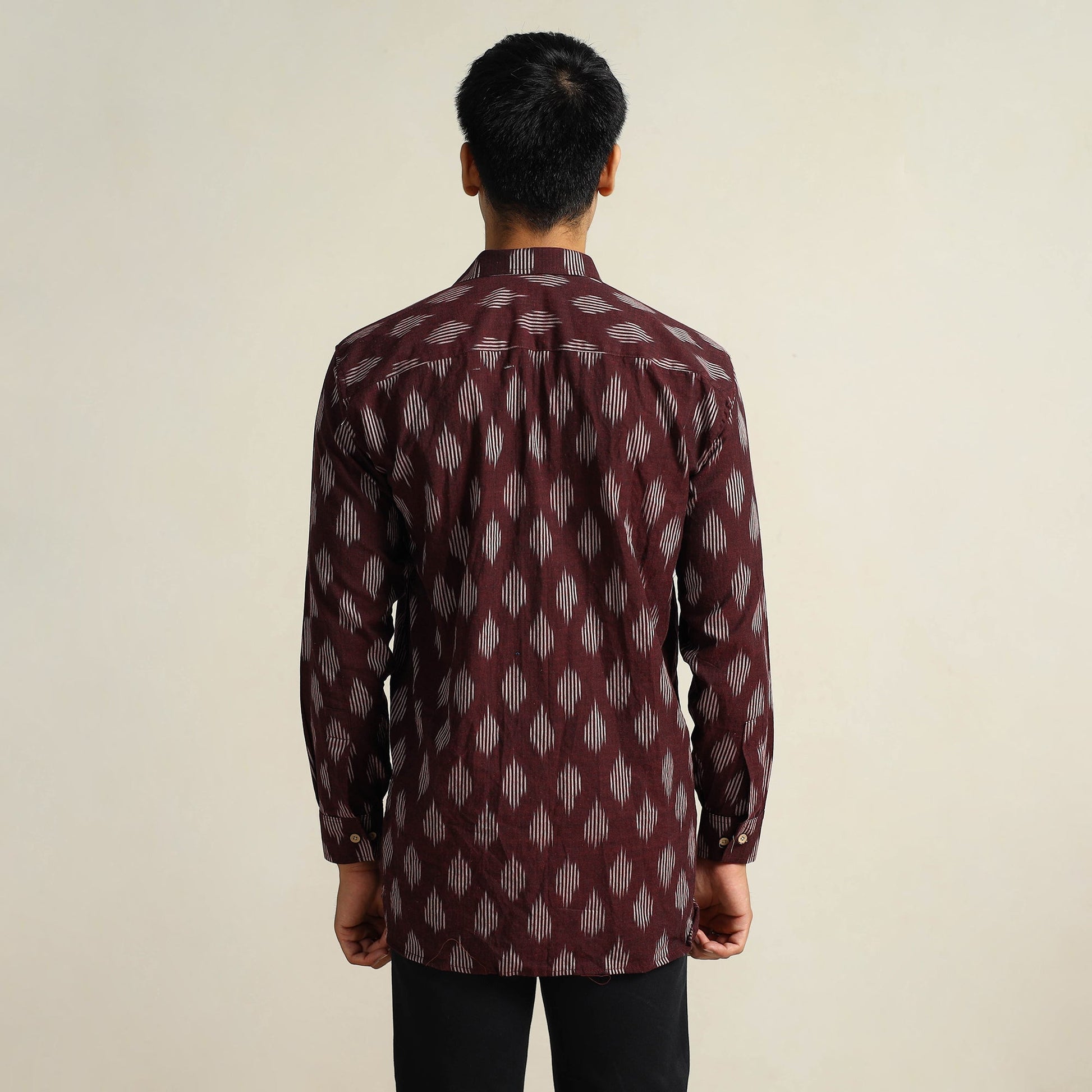 Brown - Pochampally Ikat Weave Cotton Men Full Sleeve Shirt 18