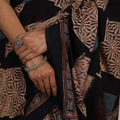 Black - Mul Cotton Block Print Ajrakh Saree 10