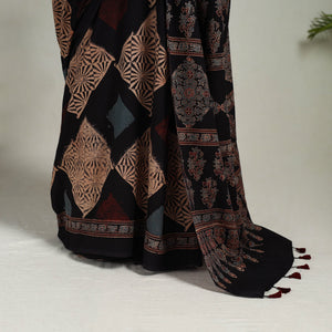 Black - Mul Cotton Block Print Ajrakh Saree 10