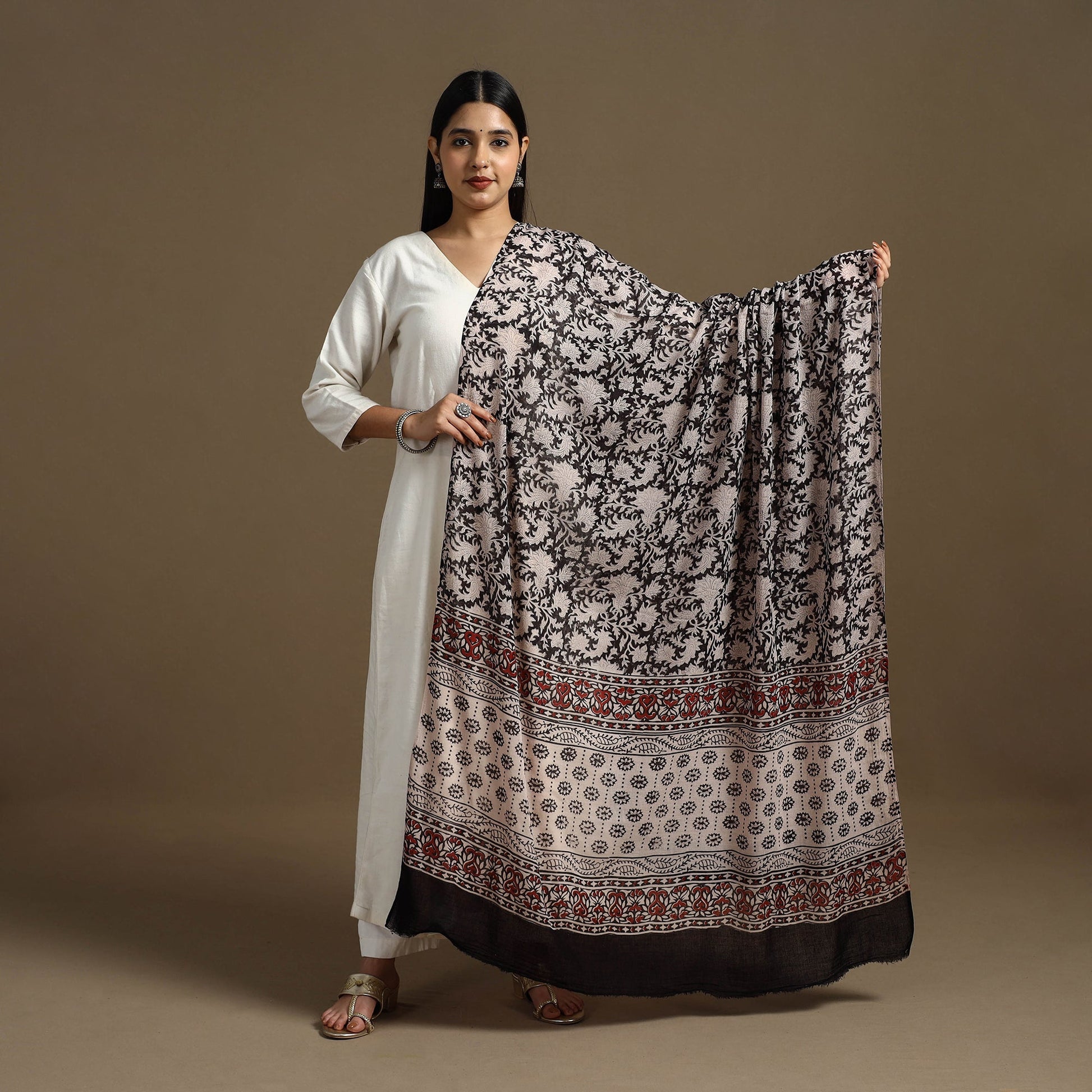 Black - Block Print Mul Cotton Bagru Dupatta 15