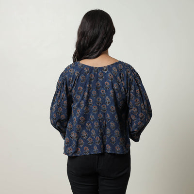 Blue - Ajrakh Block Printed Cotton Crop Top 04