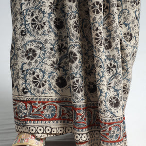 Beige - Pedana Block Print Cotton Kalamkari Saree