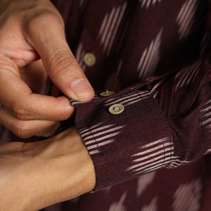 Brown - Pochampally Ikat Weave Cotton Men Full Sleeve Shirt 18