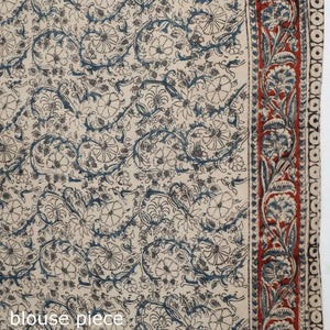 Beige - Pedana Block Print Cotton Kalamkari Saree