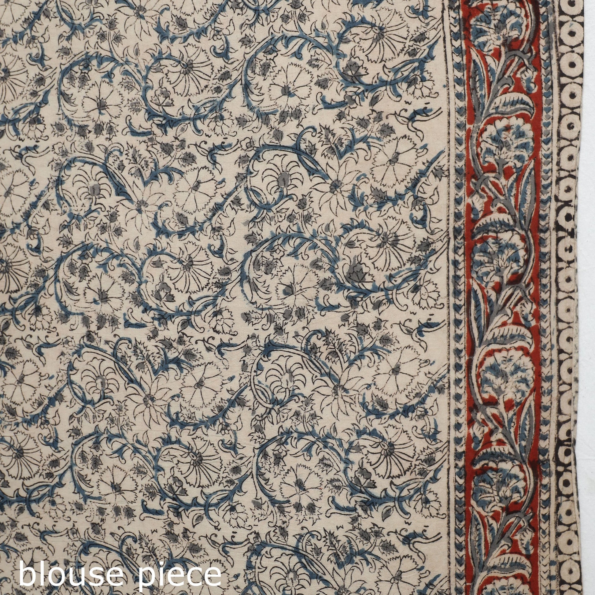 Beige - Pedana Block Print Cotton Kalamkari Saree