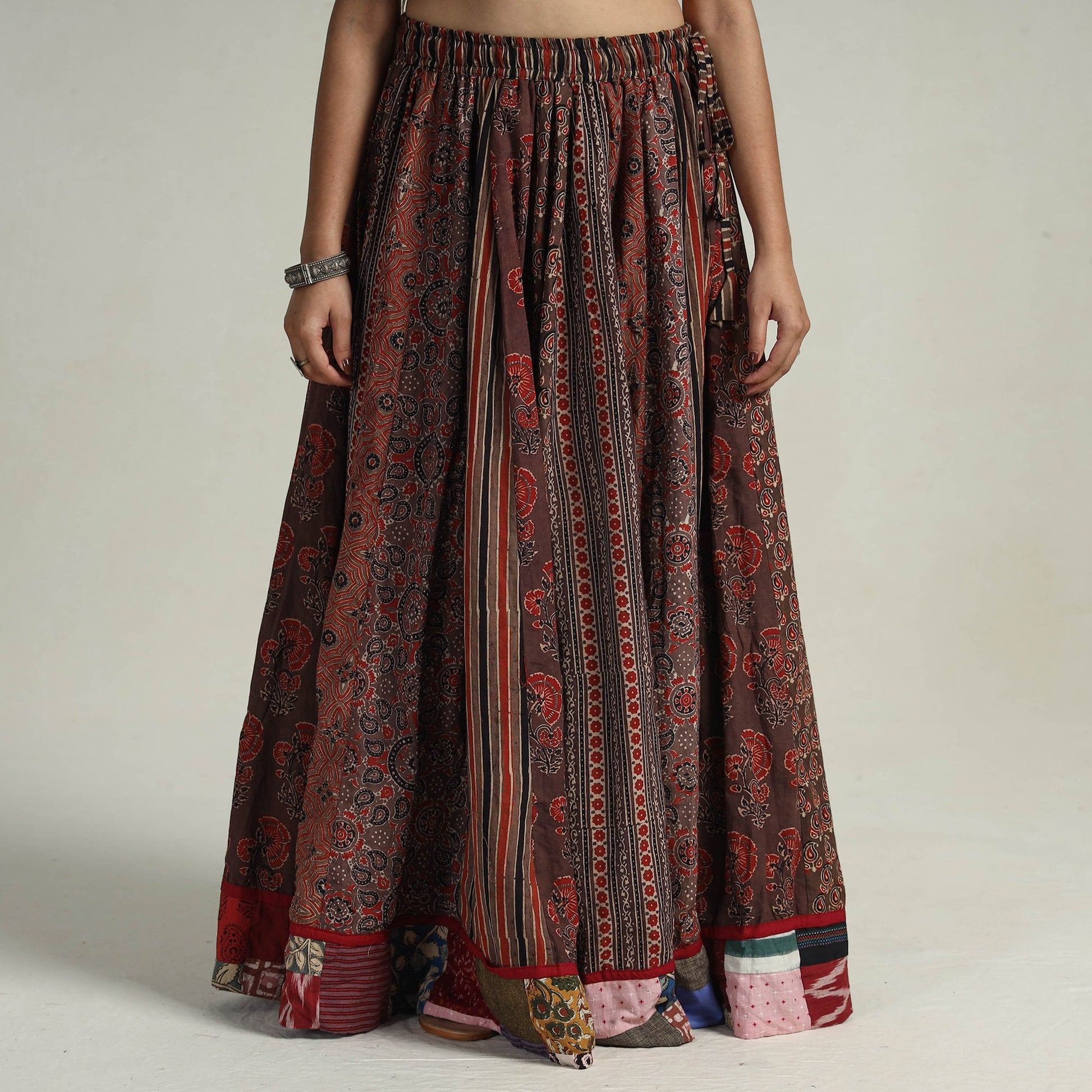 Brown - Kutch Block Printed 24 Kali Cotton Long Skirt 22