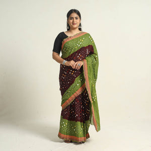 Brown - Kutch Tie-Dye Cotton Bandhani Saree with Blouse Piece 39