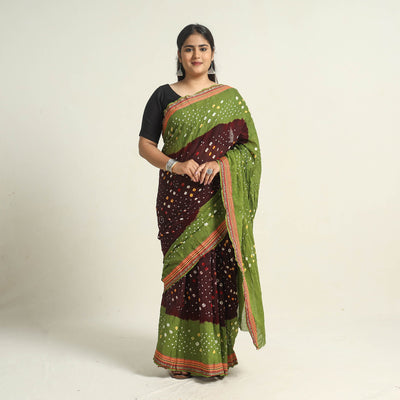 Brown - Kutch Tie-Dye Cotton Bandhani Saree with Blouse Piece 39
