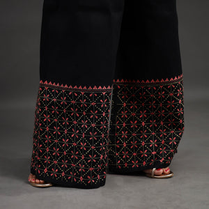 Black - Kantha Hand Embroidery Palazzo in Cotton 45