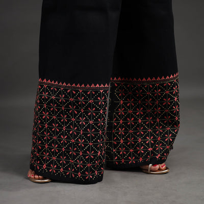 Black - Kantha Hand Embroidery Palazzo in Cotton 45