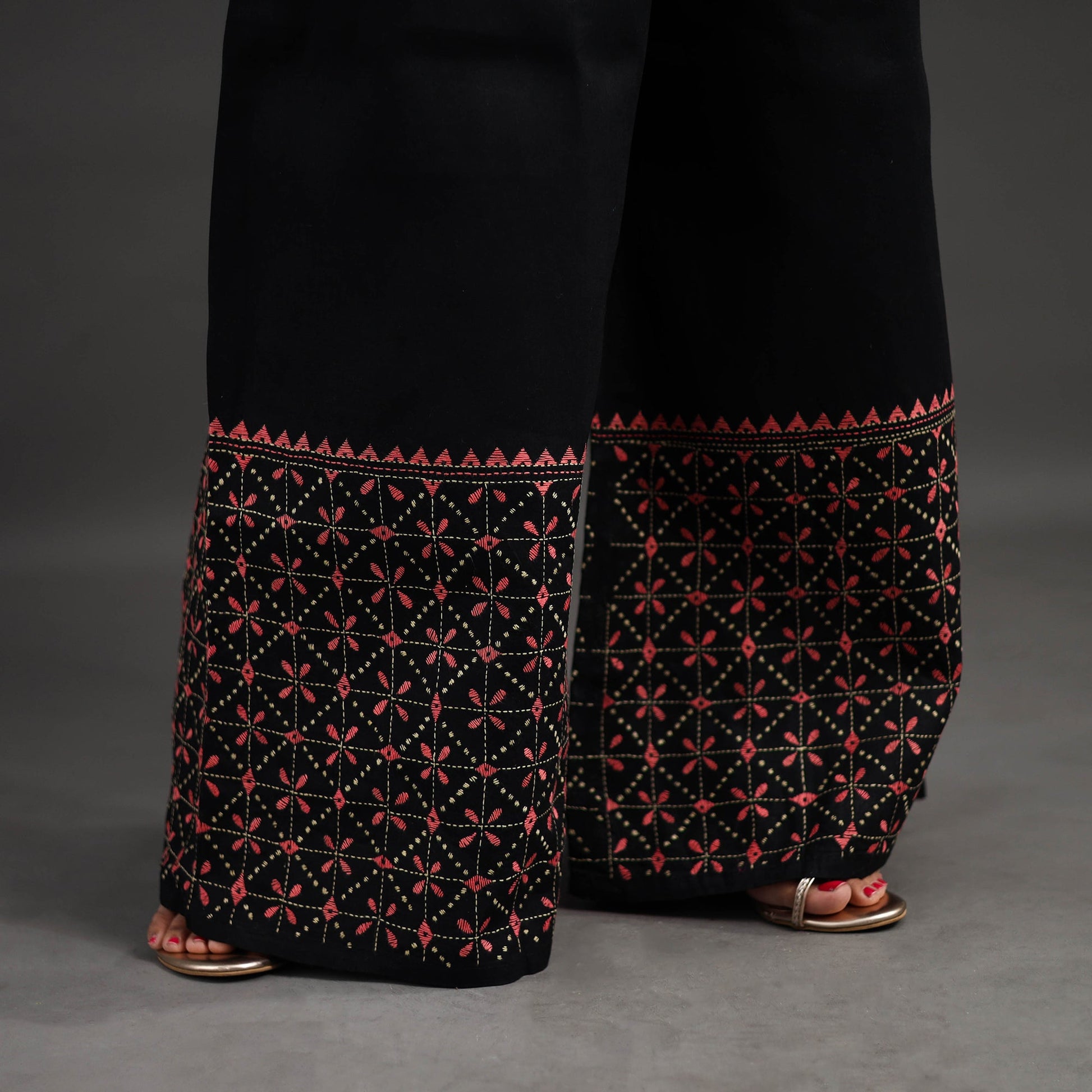 Black - Kantha Hand Embroidery Palazzo in Cotton 45