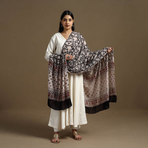 Black - Block Print Mul Cotton Bagru Dupatta 15