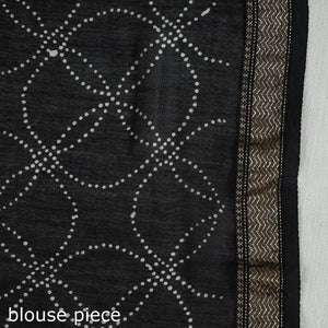 Black - Hand Batik Printed Chanderi Silk Zari Border Saree with Blouse Piece