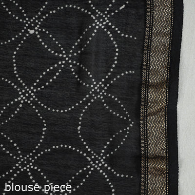 Black - Hand Batik Printed Chanderi Silk Zari Border Saree with Blouse Piece