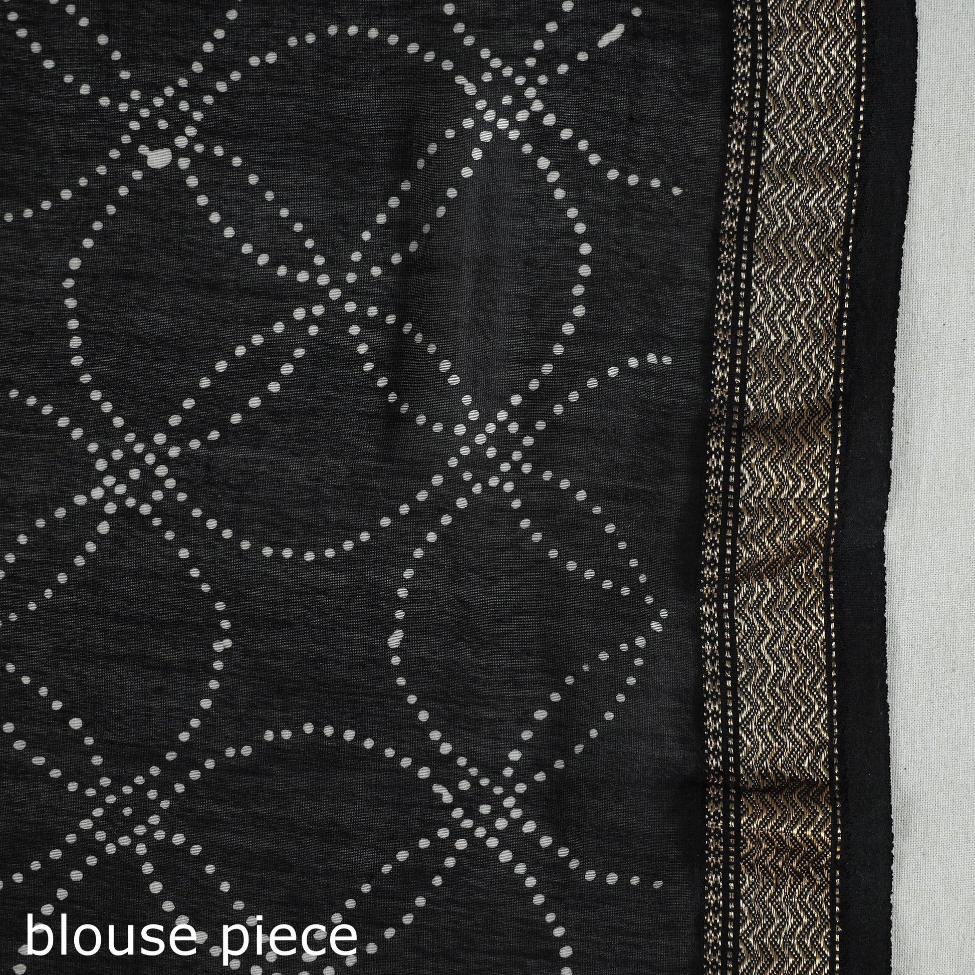 Black - Hand Batik Printed Chanderi Silk Zari Border Saree with Blouse Piece
