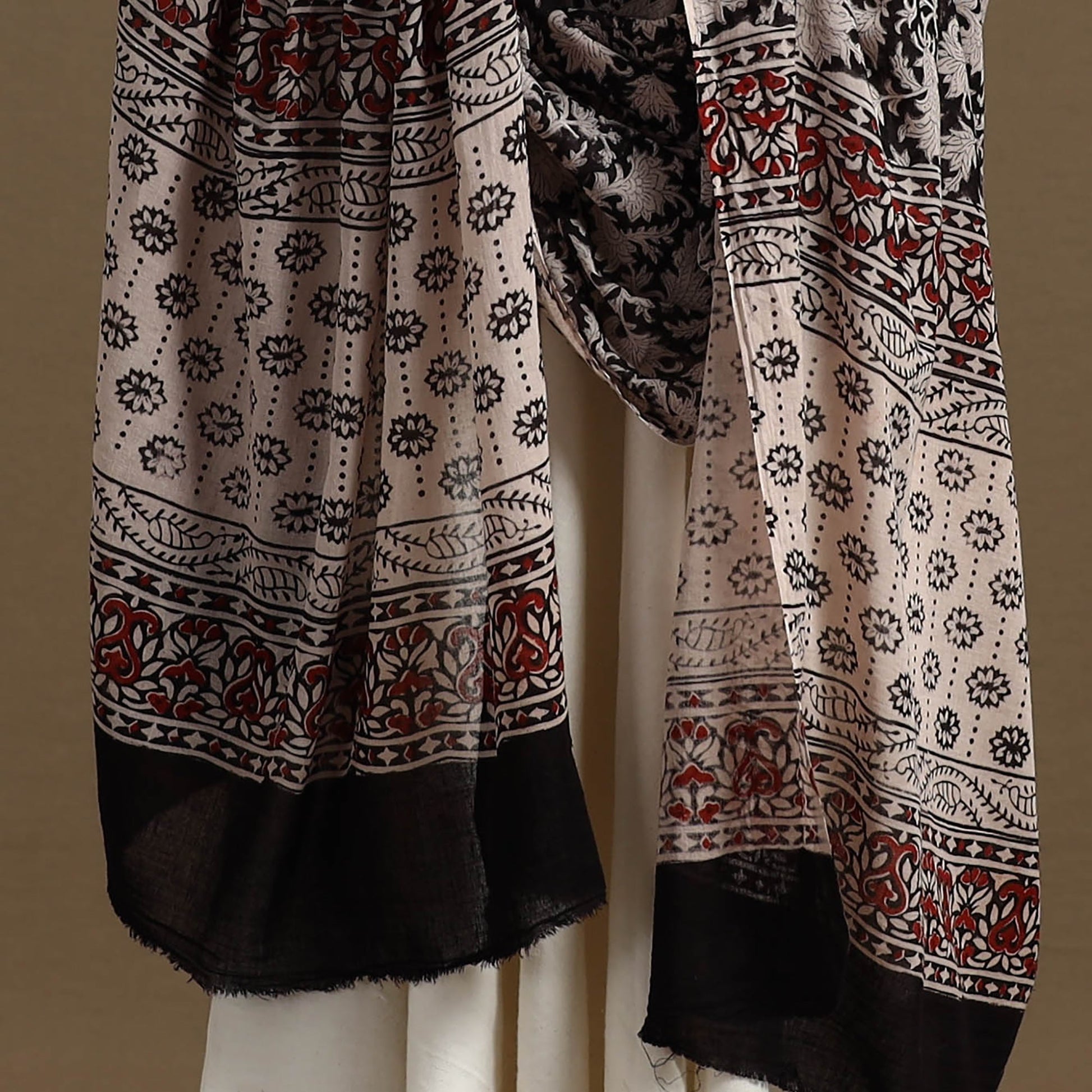 Black - Block Print Mul Cotton Bagru Dupatta 15