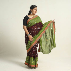 Brown - Kutch Tie-Dye Cotton Bandhani Saree with Blouse Piece 39