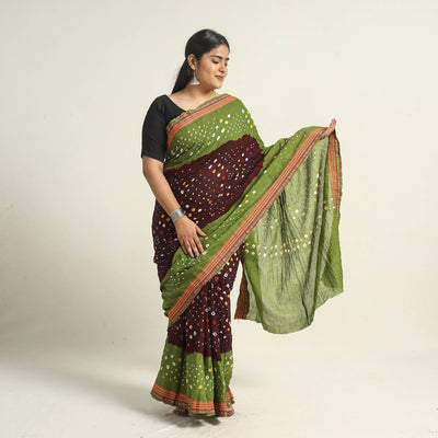 Brown - Kutch Tie-Dye Cotton Bandhani Saree with Blouse Piece 39