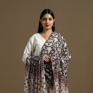 Black - Block Print Mul Cotton Bagru Dupatta 15