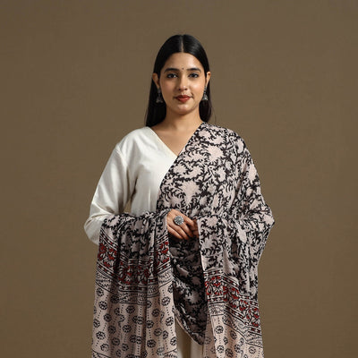 Black - Block Print Mul Cotton Bagru Dupatta 15